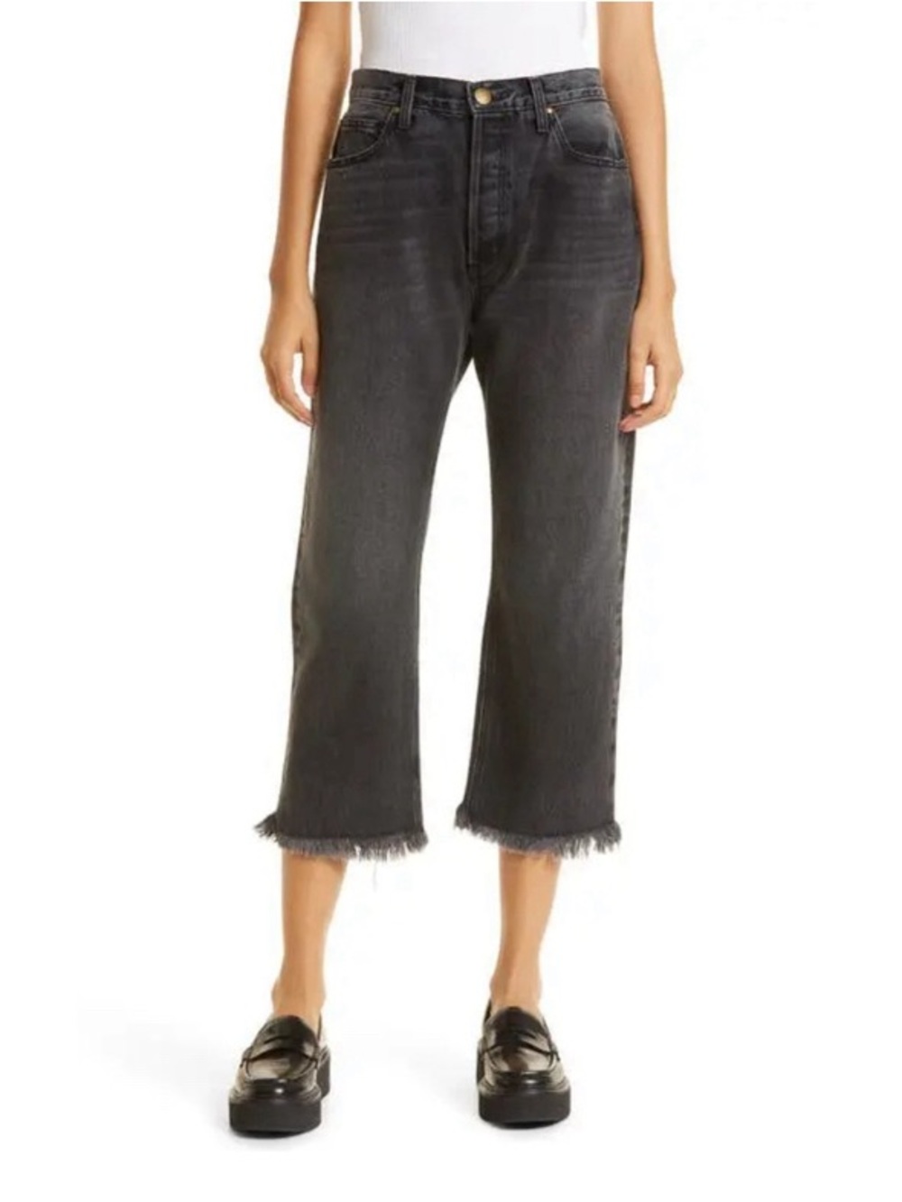 The Great. The Wayne Jean Size 25 - Waist 29 Onyx Wash Cropped Button Fly Frayed